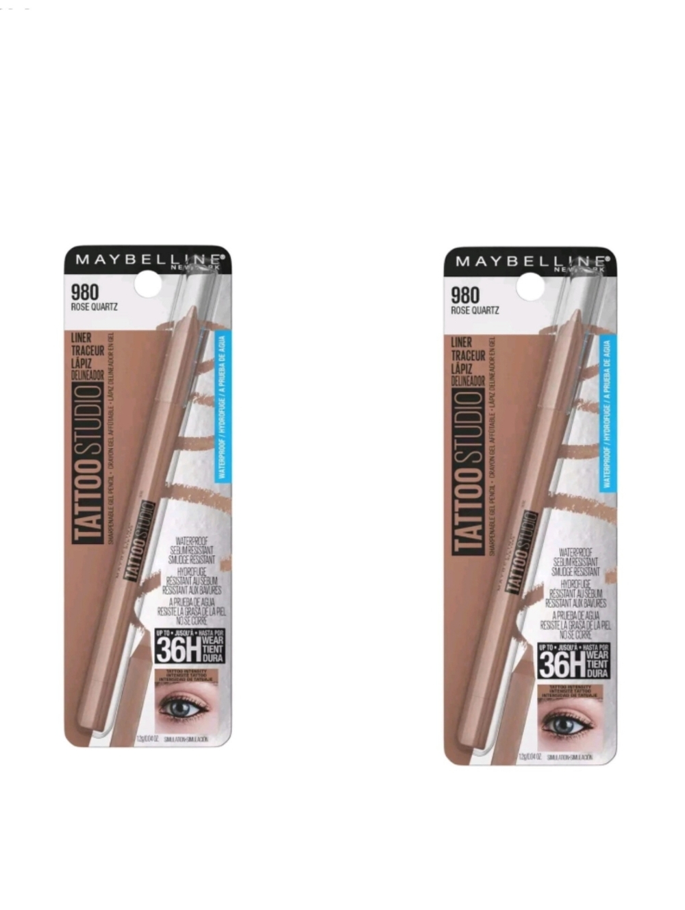 NWT 2 Maybelline Tattoo Studio Waterproof Liner Gel Pencil Rose Quartz #980 Set